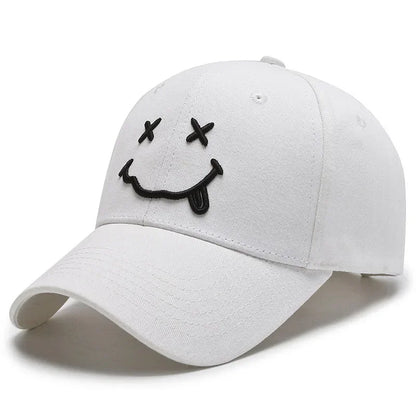 Women's Smile Face Embroidery Baseball Caps Kpop Black Cotton Adjustable Snapback Funny Hip Hop Cap Autumn Sun Dad Hats for Mens