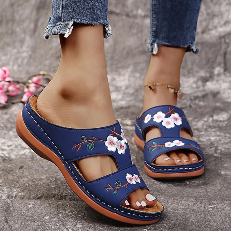 Summer Sandals Shoes Women Peep Toe Shoes Woman Floral Sandals Woman Comfortable Female Slippers Retro Sandals Zapatillas Mujer