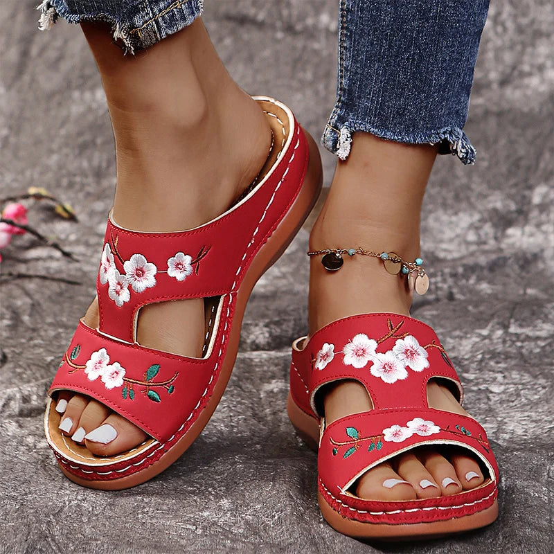 Summer Sandals Shoes Women Peep Toe Shoes Woman Floral Sandals Woman Comfortable Female Slippers Retro Sandals Zapatillas Mujer