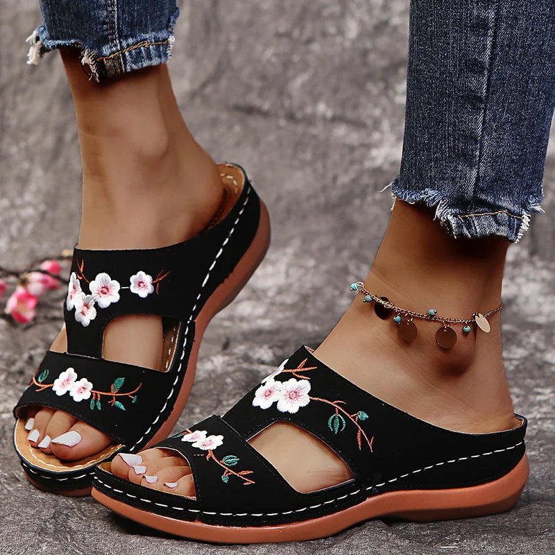 Summer Sandals Shoes Women Peep Toe Shoes Woman Floral Sandals Woman Comfortable Female Slippers Retro Sandals Zapatillas Mujer